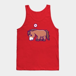 Cute Horse Eating Grass Cartoon Tank Top